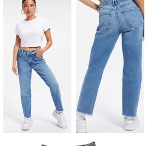 Good  American Good Girlfriend Frayed Jeans In Blue942 Size 6/28